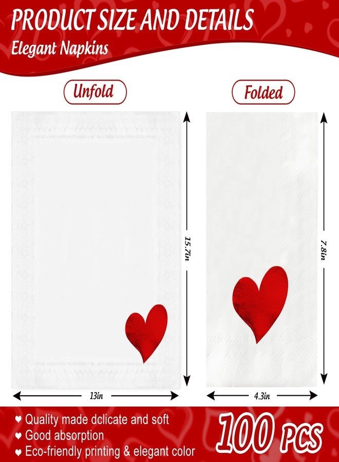 JarThenaAMCS 100 Pcs Valentine's Day Guest Napkins Paper Disposable Napkins Foil Red Heart Dinner Hand Napkin for Bathroom Wedding Anniversary Party Table Supplies - Image 2